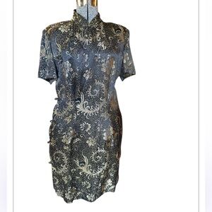 Vintage cheongsam Elegant Black and Gold Brocade Dress